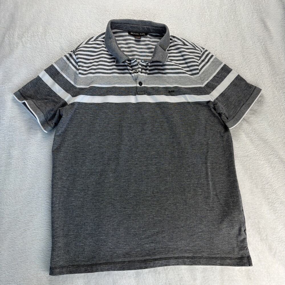 Michael Kors Men’s Polo Gray/White Striped L